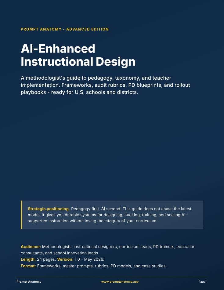 Cover of AI-Enhanced Instructional Design &mdash; 24-page advanced guide for curriculum leads and PD trainers